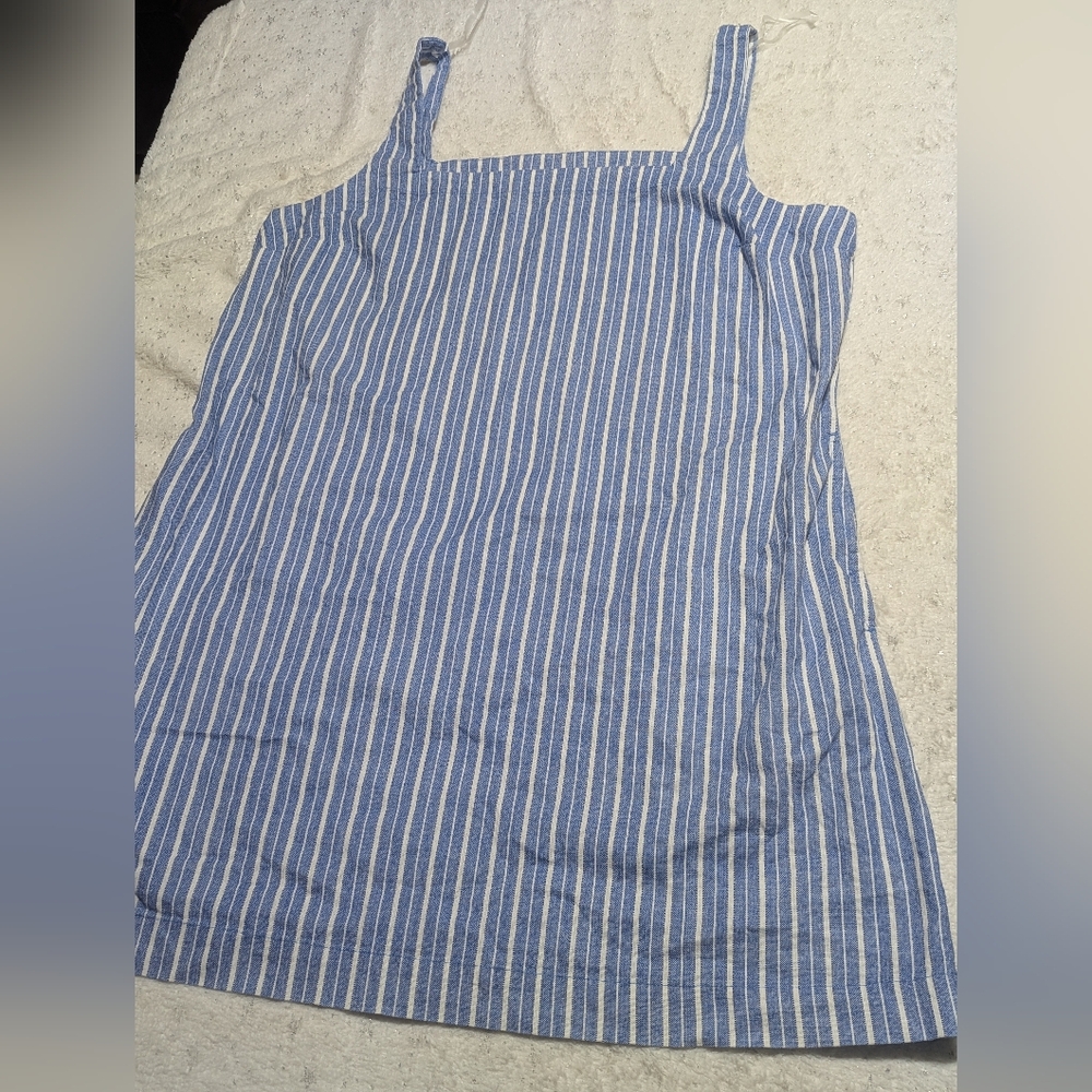 A New Day Blue White Striped Linen Blend Shift Dress XL Sleeveless Summer